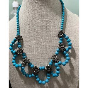 Blue Faux Turquoise Glass Silver Necklace